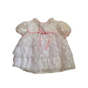 Vintage Baby Girl 18 Months White Lace Ruffle Tiered Party Dress Haddad Bros USA